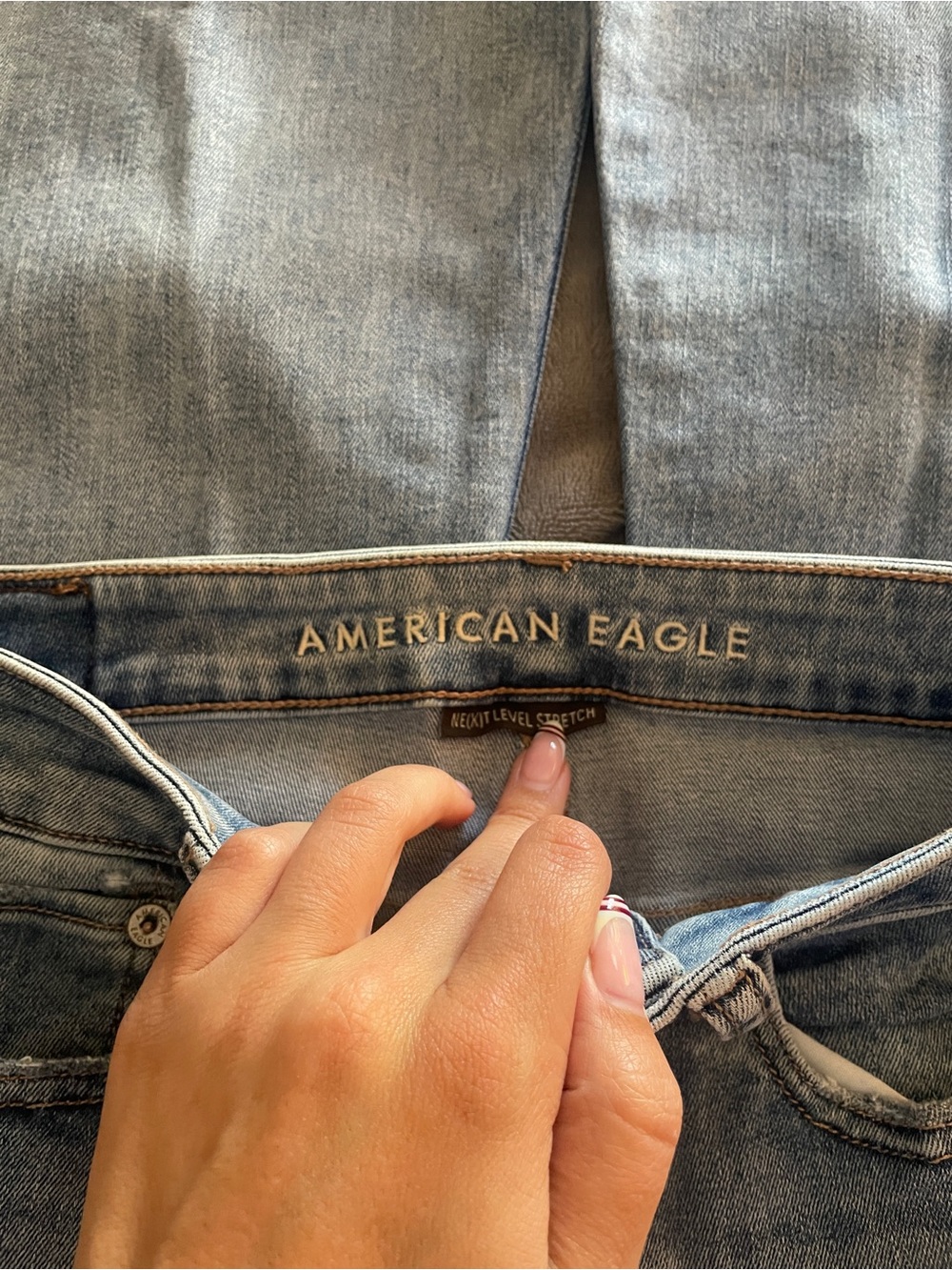 American Eagle Outfitters Light Blue Frayed Wide Leg Jeans - Picture 3 of 5